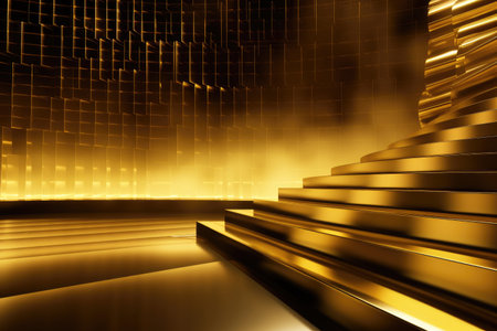 Gold podium color 3D background with geometric shapes for product presentation minimal style, stage. Generative AI.の素材