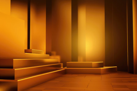 Gold podium color 3D background with geometric shapes for product presentation minimal style, stage. Generative AI.の素材