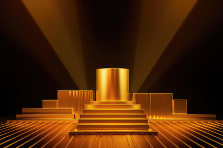 Gold podium color 3D background with geometric shapes for product presentation minimal style, stage. Generative AI.の素材