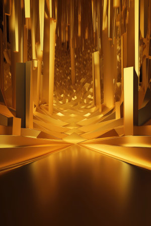 Gold podium color 3D background with geometric shapes for product presentation minimal style, stage. Generative AI.の素材