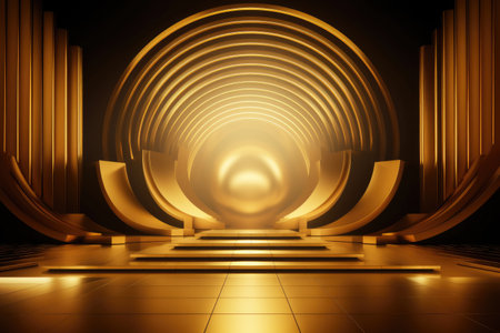 Gold podium color 3D background with geometric shapes for product presentation minimal style, stage. Generative AI.の素材