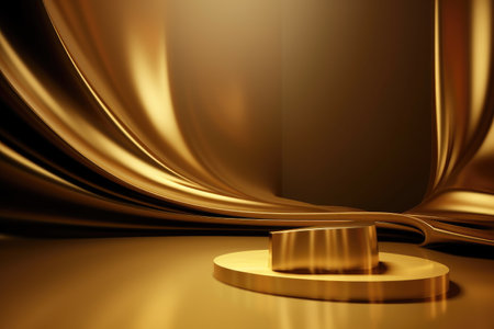 Gold podium color 3D background with geometric shapes for product presentation minimal style, stage. Generative AI.の素材