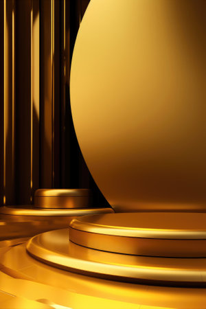 Gold podium color 3D background with geometric shapes for product presentation minimal style, stage. Generative AI.の素材