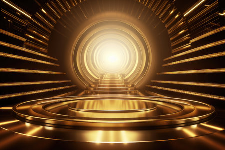 Gold podium color 3D background with geometric shapes for product presentation minimal style, stage. Generative AI.の素材