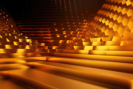 Gold podium color 3D background with geometric shapes for product presentation minimal style, stage. Generative AI.の素材