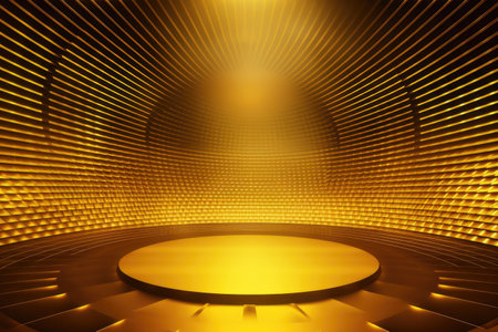 Gold podium color 3D background with geometric shapes for product presentation minimal style, stage. Generative AI.の素材