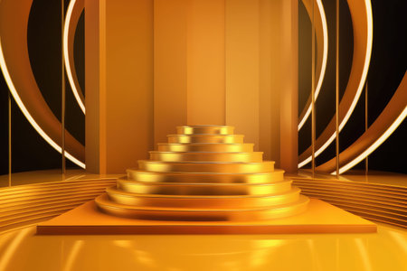 Gold podium color 3D background with geometric shapes for product presentation minimal style, stage. Generative AI.の素材
