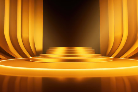 Gold podium color 3D background with geometric shapes for product presentation minimal style, stage. Generative AI.の素材