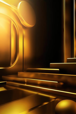 Gold podium color 3D background with geometric shapes for product presentation minimal style, stage. Generative AI.の素材