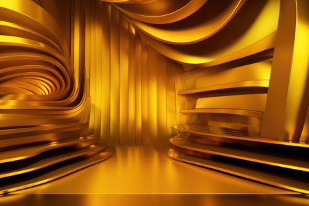 Gold podium color 3D background with geometric shapes for product presentation minimal style, stage. Generative AI.の素材