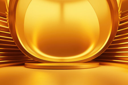 Gold podium color 3D background with geometric shapes for product presentation minimal style, stage. Generative AI.の素材