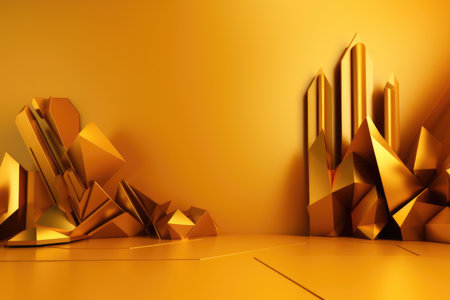Gold podium color 3D background with geometric shapes for product presentation minimal style, stage. Generative AI.の素材