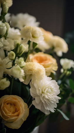 Colorful mixed flower bouquet background, beautiful, vivid. Generative AI.の素材