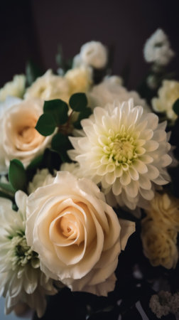 Colorful mixed flower bouquet background, beautiful, vivid. Generative AI.の素材