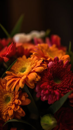 Colorful mixed flower bouquet background, beautiful, vivid. Generative AI.の素材