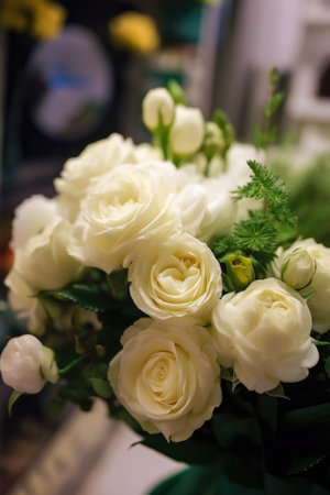 Colorful mixed flower bouquet background, beautiful, vivid. Generative AI.の素材