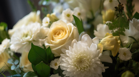 Colorful mixed flower bouquet background, beautiful, vivid. Generative AI.の素材