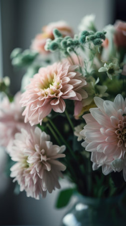 Colorful mixed flower bouquet background, beautiful, vivid. Generative AI.の素材