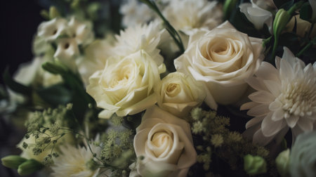 Colorful mixed flower bouquet background, beautiful, vivid. Generative AI.の素材