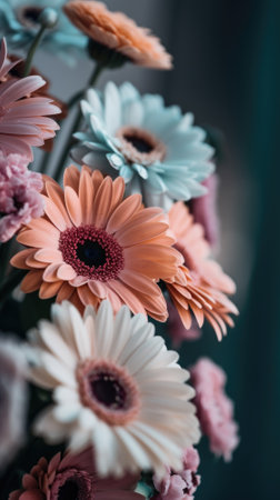 Colorful mixed flower bouquet background, beautiful, vivid. Generative AI.の素材