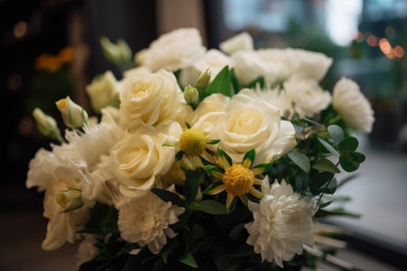 Colorful mixed flower bouquet background, beautiful, vivid. Generative AI.の素材