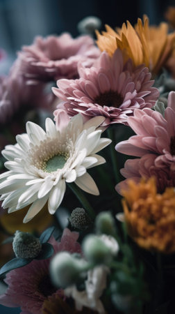 Colorful mixed flower bouquet background, beautiful, vivid. Generative AI.の素材