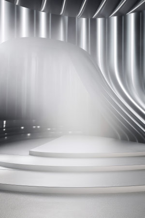 Silver podium color 3D background with geometric shapes for product presentation minimal style, stage, silver background. Generative AI.の素材