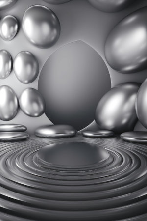 Silver podium color 3D background with geometric shapes for product presentation minimal style, stage, silver background. Generative AI.の素材