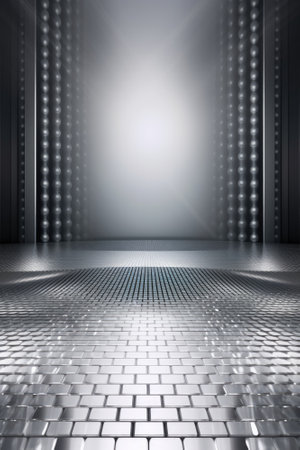 Silver podium color 3D background with geometric shapes for product presentation minimal style, stage, silver background. Generative AI.の素材