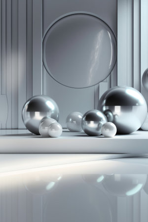 Silver podium color 3D background with geometric shapes for product presentation minimal style, stage, silver background. Generative AI.の素材
