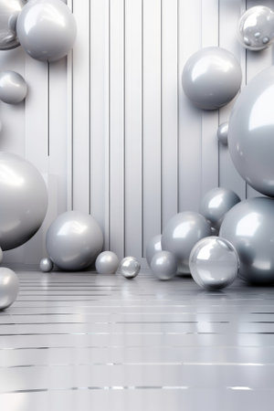 Silver podium color 3D background with geometric shapes for product presentation minimal style, stage, silver background. Generative AI.の素材