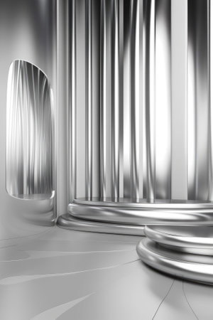 Silver podium color 3D background with geometric shapes for product presentation minimal style, stage, silver background. Generative AI.の素材