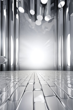 Silver podium color 3D background with geometric shapes for product presentation minimal style, stage, silver background. Generative AI.の素材