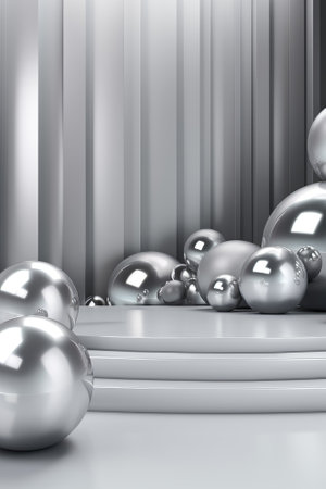 Silver podium color 3D background with geometric shapes for product presentation minimal style, stage, silver background. Generative AI.の素材