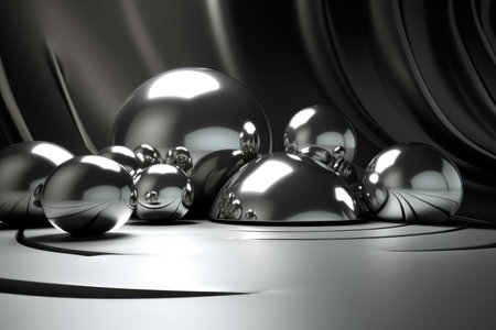 Silver podium color 3D background with geometric shapes for product presentation minimal style, stage, silver background. Generative AI.の素材