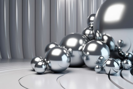 Silver podium color 3D background with geometric shapes for product presentation minimal style, stage, silver background. Generative AI.の素材
