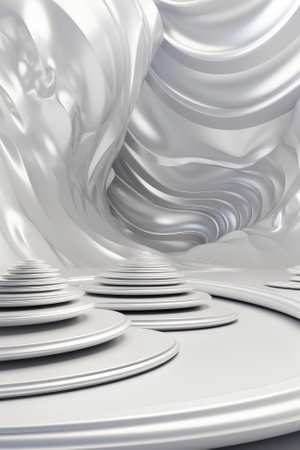 Silver podium color 3D background with geometric shapes for product presentation minimal style, stage, silver background. Generative AI.の素材