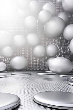 Silver podium color 3D background with geometric shapes for product presentation minimal style, stage, silver background. Generative AI.の素材