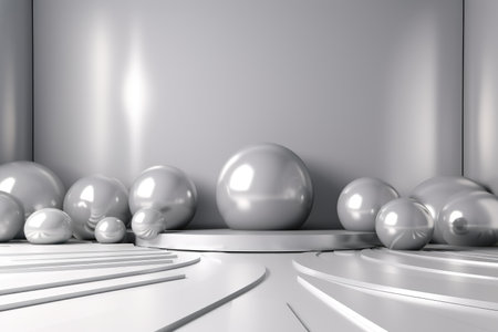Silver podium color 3D background with geometric shapes for product presentation minimal style, stage, silver background. Generative AI.の素材