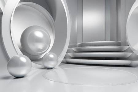 Silver podium color 3D background with geometric shapes for product presentation minimal style, stage, silver background. Generative AI.の素材