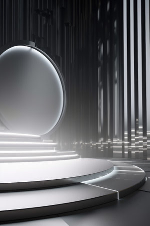 Silver podium color 3D background with geometric shapes for product presentation minimal style, stage, silver background. Generative AI.の素材