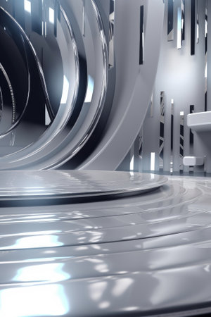 Silver podium color 3D background with geometric shapes for product presentation minimal style, stage, silver background. Generative AI.の素材