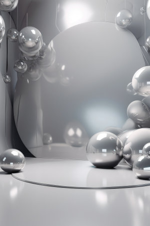 Silver podium color 3D background with geometric shapes for product presentation minimal style, stage, silver background. Generative AI.の素材