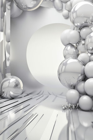 Silver podium color 3D background with geometric shapes for product presentation minimal style, stage, silver background. Generative AI.の素材