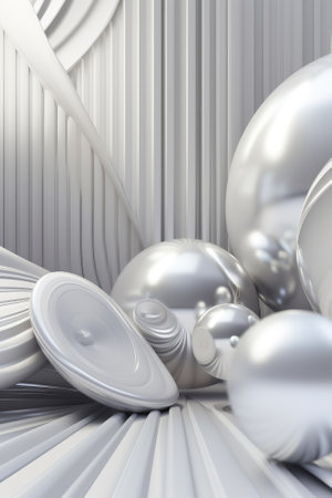 Silver podium color 3D background with geometric shapes for product presentation minimal style, stage, silver background. Generative AI.の素材