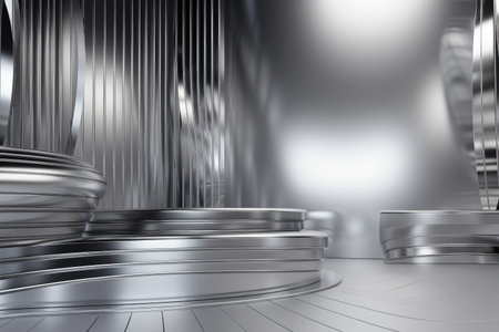 Silver podium color 3D background with geometric shapes for product presentation minimal style, stage, silver background. Generative AI.の素材