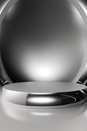 Silver podium color 3D background with geometric shapes for product presentation minimal style, stage, silver background. Generative AI.の素材