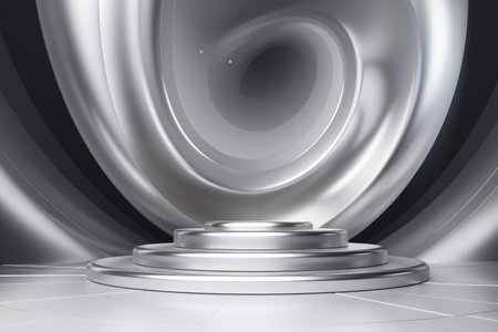 Silver podium color 3D background with geometric shapes for product presentation minimal style, stage, silver background. Generative AI.の素材