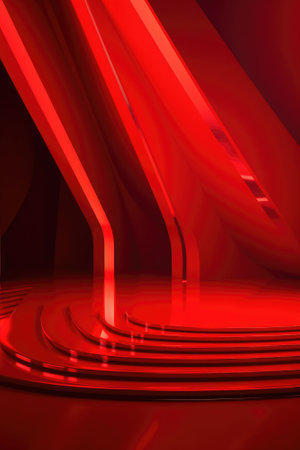 Red podium color 3D background with geometric shapes for product presentation minimal style, stage, red background. Generative AI.の素材