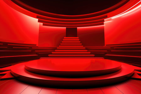 Red podium color 3D background with geometric shapes for product presentation minimal style, stage, red background. Generative AI.の素材